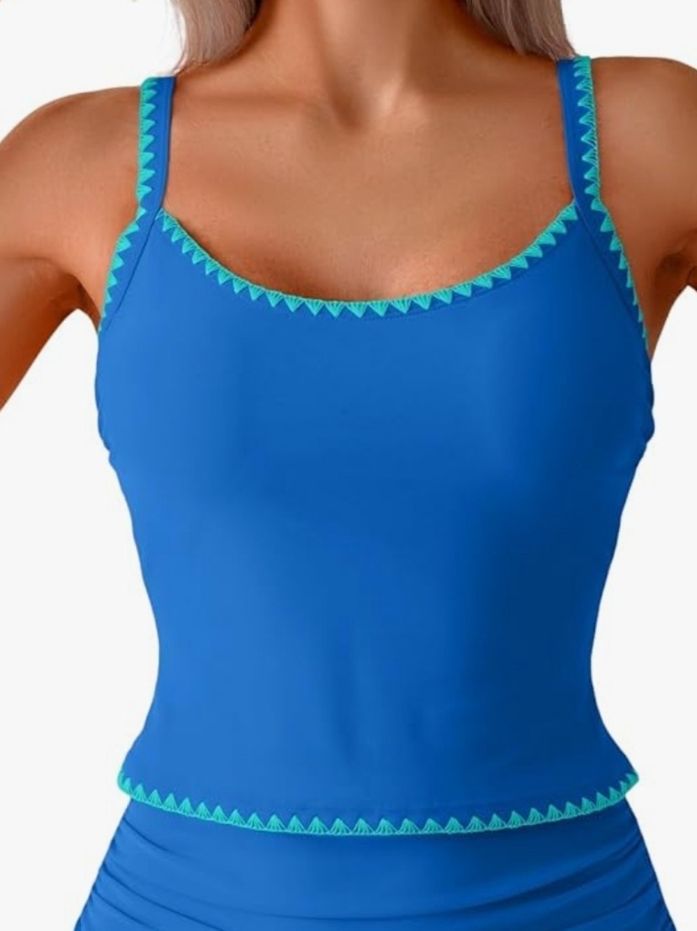 Blue Tankini Swim Top with Aqua Trim Size XL